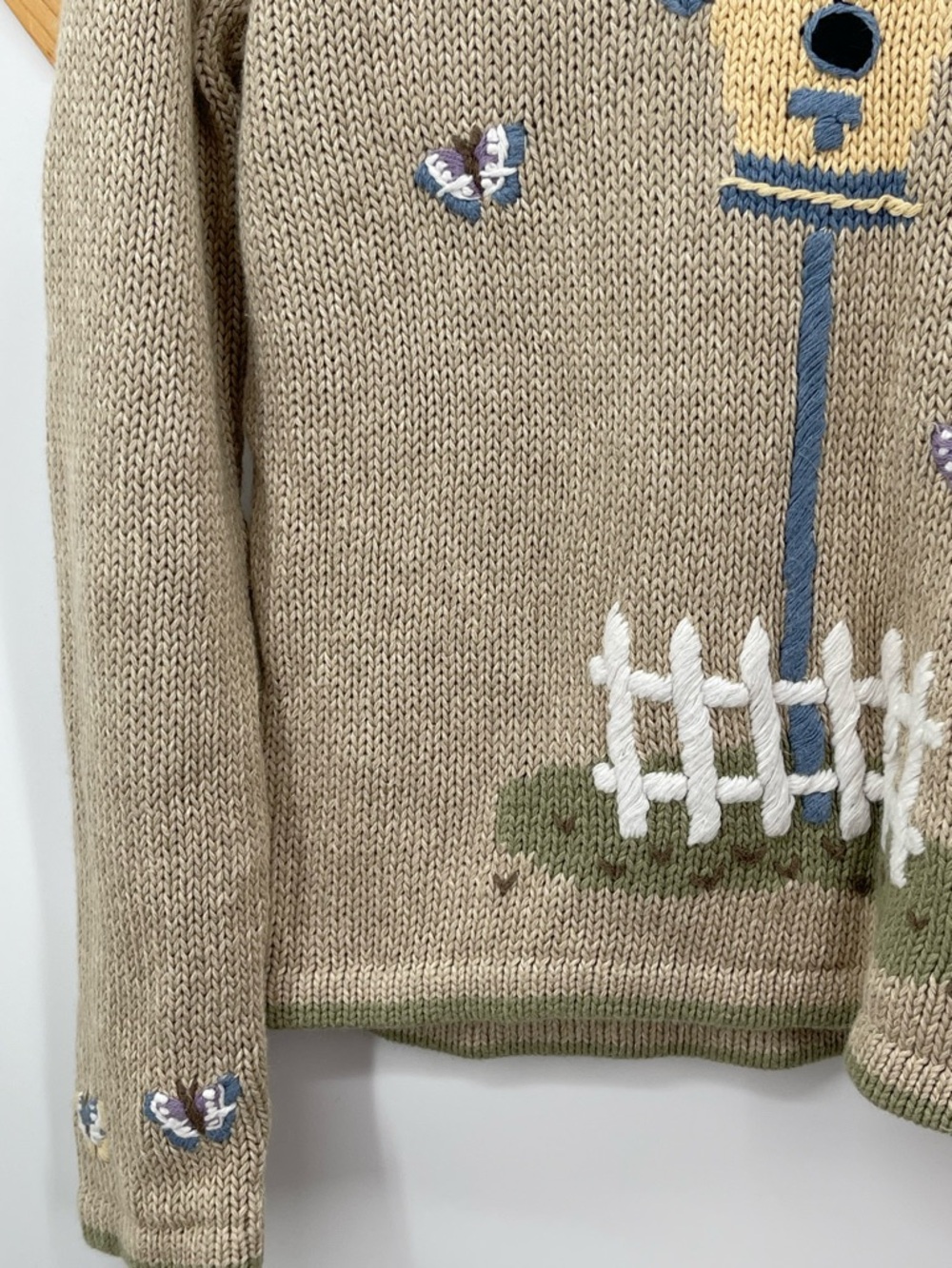 Christopher & Banks Knit Sweater with Blue-Yellow Birdhouse Hand Embroidery - Picture 3 of 13